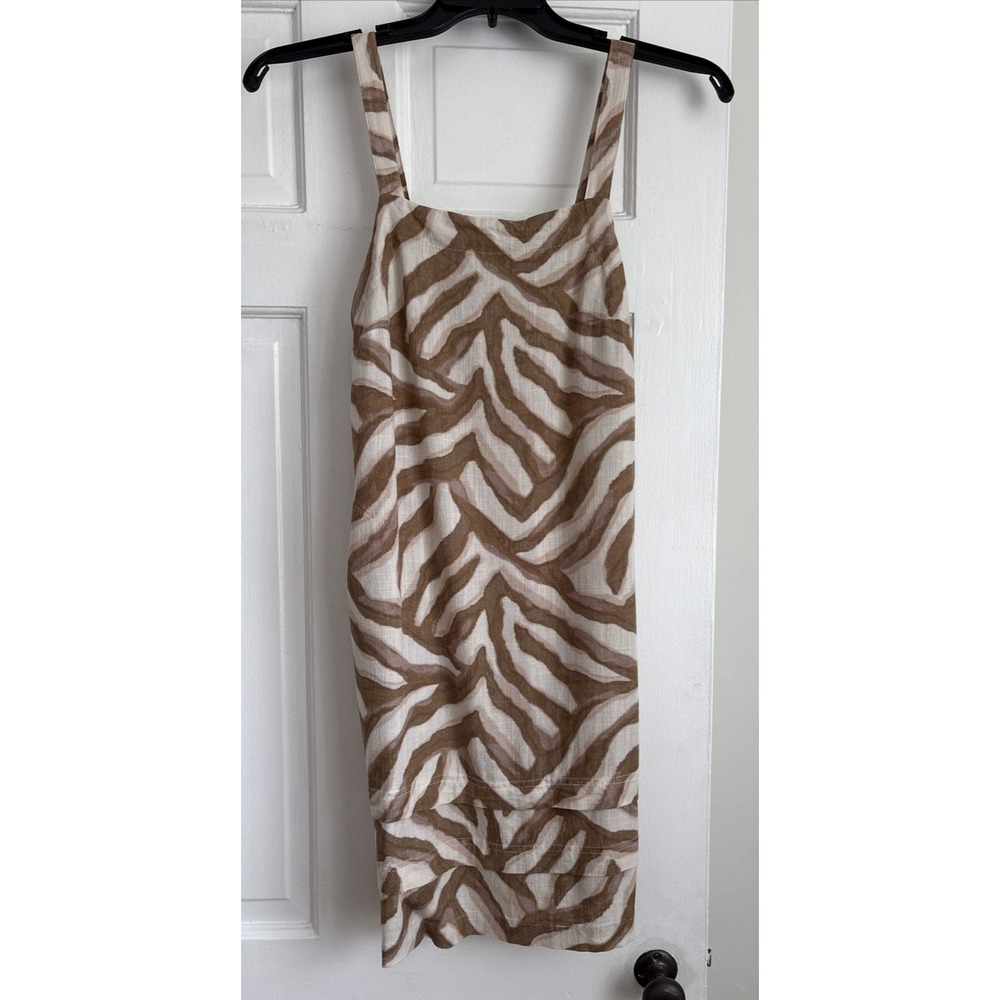 Time and Tru Zebra Print Linen‎ Blend Mini Dress Tan Cream XS 0-2
